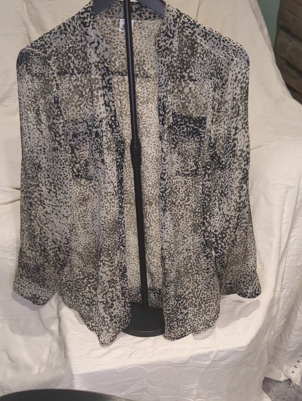 Jockey P2P  Sheer Animal-Print Cardigan in Black and Cream